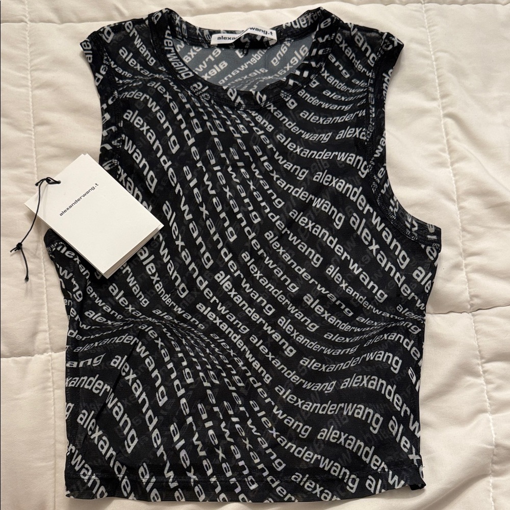 Alexander Wang mesh Black and White Logo Tank Top cropped size small